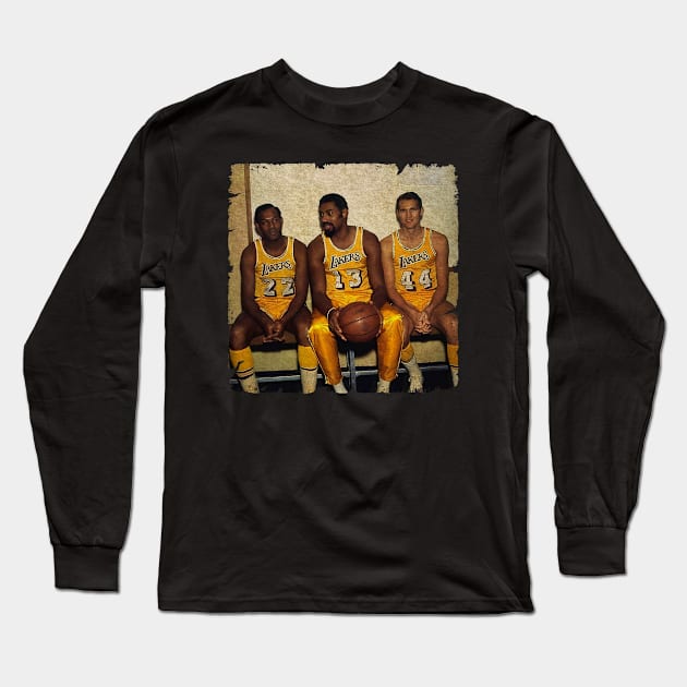 The LAKERS Big 3 (Elgin Baylor, Wilt Chamberlain and Jerry West) Long Sleeve T-Shirt by Wendyshopart